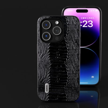 Шкіряний Чохол ABEEL Genuine Leather Weilai Series для iPhone 15 Pro Max - чорний