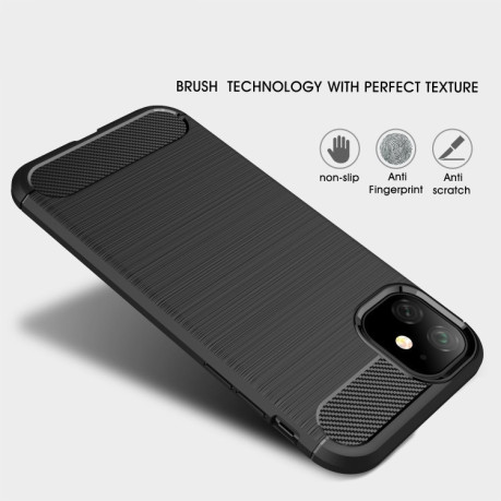 Противоударный чехол Brushed Texture Carbon Fiber на iPhone 11- красный