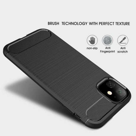 Противоударный чехол Brushed Texture Carbon Fiber на iPhone 11- нави