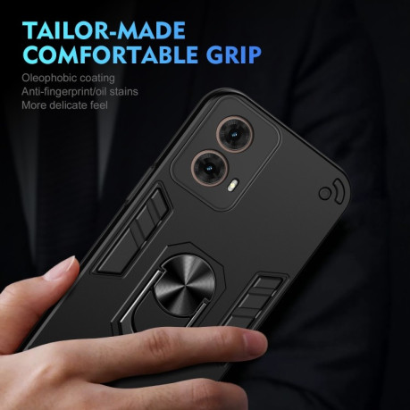 Ударозащитный чехол Shockproof Metal Ring Holder для Motorola Moto G85 - черный