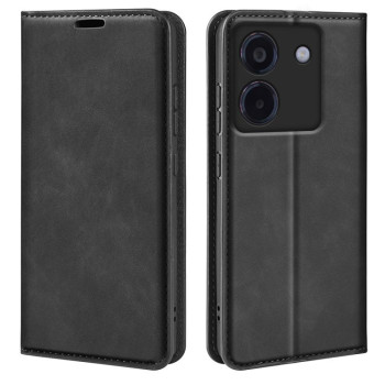 Чохол-книжка у стилі Retro м'яке покриття Skin Feel діловий дизайн на Xiaomi Poco M7 Pro 5G - чорний