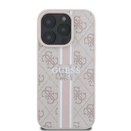 Оригинальный чехол Guess 4G Printed Stripes MagSafe для iPhone 16 Pro - pink