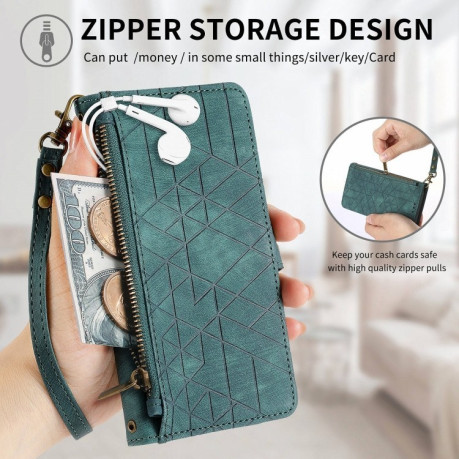 Чехол-книжка Geometric Zipper Wallet Side Buckle Leather для OnePlus Nord N30 SE - зеленый