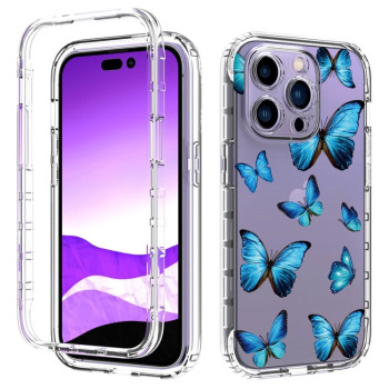 Противоударный чехол Transparent Painted для  iPhone 14 Pro - Blue Butterflies