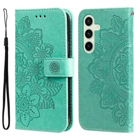 Чохол-книжка 7-petal Flowers Embossing для Samsung Galaxy S24 FE 5G - зелений