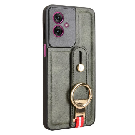 Противоударный чехол Wristband Leather Back для Motorola Moto G55 5G - зеленый