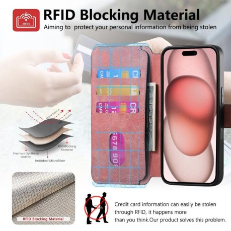 Чехол-книжка CaseNeo MagSafe RFID Anti-theft Retro Leather для iPhone 16e - розовый