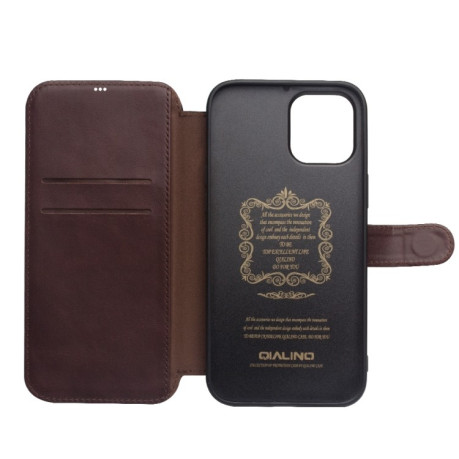 Кожаный чехол-книжка QIALINO Business Magnetic для iPhone 12 Pro Max - Dark Brown