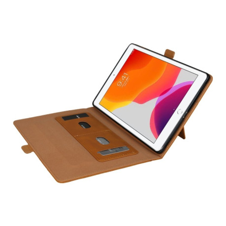 Кожаный чехол-книжка Double Brackets на iPad 9/8/7 10.2 (2019/2020/2021) - светло-коричневый