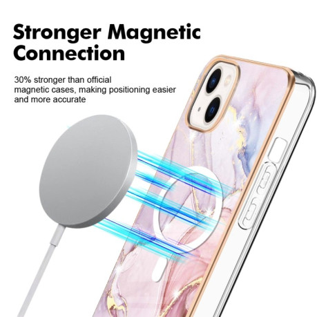 Противоударный чехол Marble Pattern Dual-side IMD Magsafe для iPhone 15 - золото