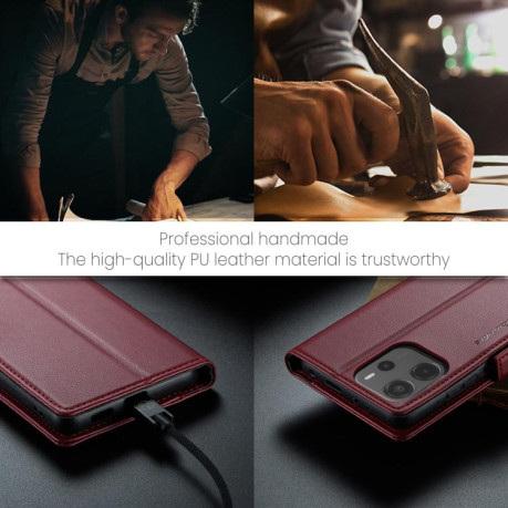 Чехол-книжка CaseMe 023 Butterfly Buckle Litchi Texture RFID Anti-theft Leather для Xiaomi Redmi Note 14 4G 164.84mm - красный