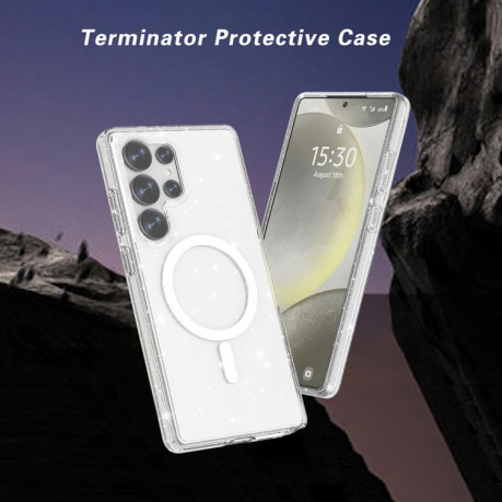 Протиударний чохол Terminator Style Transparent MagSafe Magnetic для Samsung Galaxy S25 Ultra 5G - Glitter White