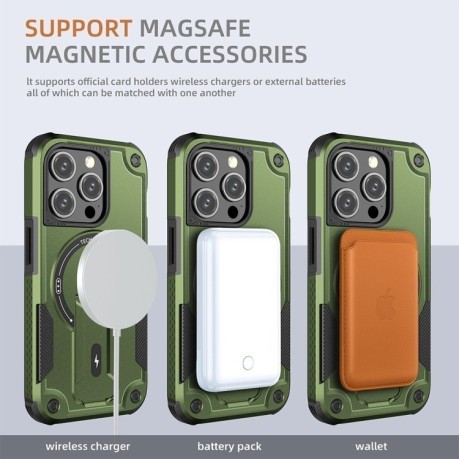Протиударний чохол MagSafe Holder Armor PC Hybrid для iPhone 15 Pro Max - зелений