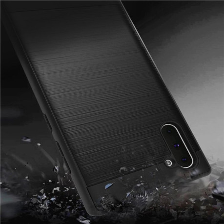 Противоударный Чехол Brushed Metal Armor на Samsung Galaxy Note 10 -серебристый