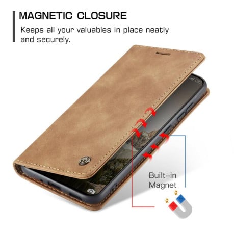 Чехол-книжка CaseMe-013 многофункциональный с кармашком на карт на Xiaomi 15T - коричневый