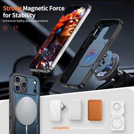 Противоударный чехол kalebol с подставкой 360 с MagSafe на iPhone 17 Pro Max - синий