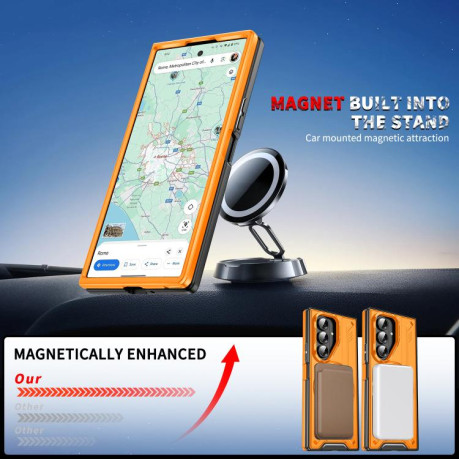 Ударозахисний чохол Transparent MagSafe Magnetic Rotating Ring Holder для Samsung Galaxy Fold 7 5G - помаранчевий
