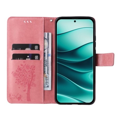 Чехол-книжка Happy Cat Pattern для Xiaomi Redmi Note 14 5G/Poco M7 Pro 5G - розовый