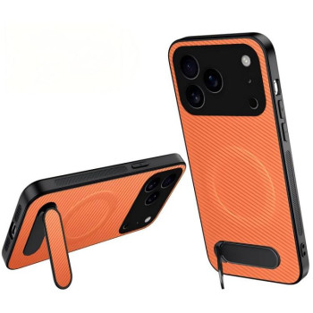 Магнітний чохол Wanlonfeng зі підставкою та карбоновою текстурою на iPhone 18 Pro Max — оранжевий