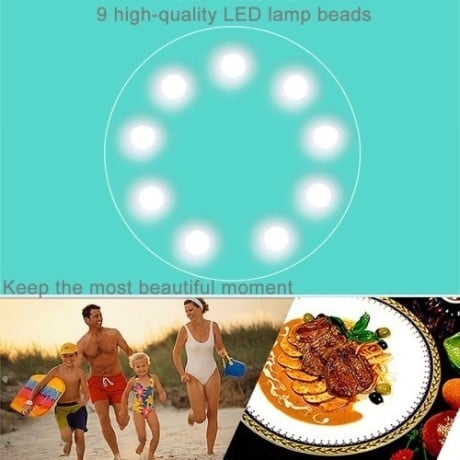 Додаткова 9 LEDs Спалах 3 рівня яскравості з акумулятором, що заряджається, для iPhone, Samsung