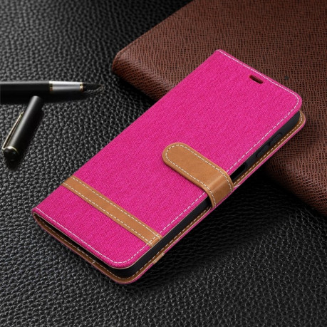 Чехол-книжка Color Matching Denim Texture на Samsung Galaxy A32 5G- пурпурно-красный