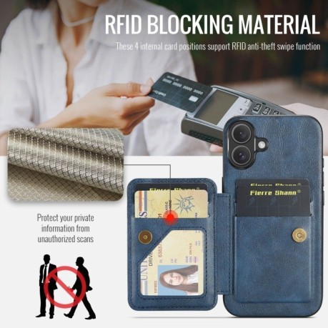 Чехол Fierre Shann Oil Wax Cow Leather Card Holder на iPhone 16 - синий