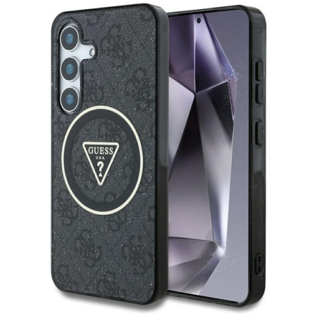 Оригинальный чехол Guess 4G Glitter Triangle Buttons MagSafe для Samsung Galaxy S25 - black