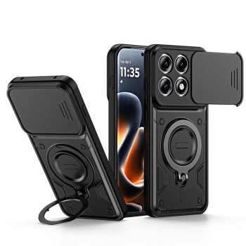 Чехол Ring Holder Lens Slide Cover с кольцом-держателем и слайдером камеры на Motorola Edge 70 Pro 5G — чёрный