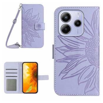 Чехол-книжка Skin Feel с рисунком подсолнуха на Xiaomi Redmi Note 14 4G 164.84mm EU Version - фиолетовый
