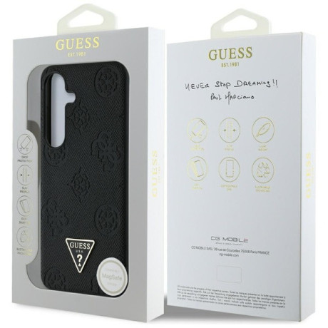 Оригінальний чохол Guess Grained Hot Stamp Peony Pattern Triangle Logo MagSafe для Samsung Galaxy S25 - Black