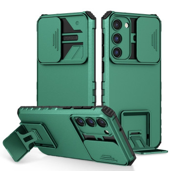 Противоударный чехол Stereoscopic Holder Sliding для Samsung Galaxy S23 5G - зеленый