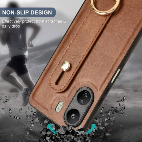 Противоударный чехол Wristband Leather Back для   Xiaomi Redmi 13C/Poco C65 - коричневый