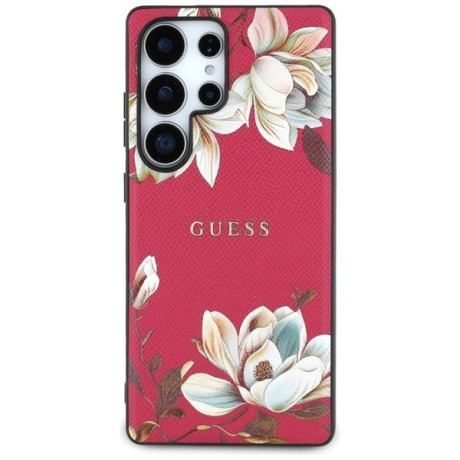 Оригінальний чохол Guess Grained Printed Flower Pattern MagSafe для Samsung Galaxy S25 Ultra - Fuchsia