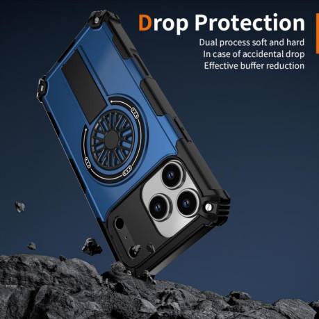 Противоударный чехол Shockproof Kickstand Metallic Shaft MagSafe на iPhone 17 Pro - синий