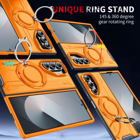 Ударозахисний чохол Transparent MagSafe Magnetic Rotating Ring Holder для Samsung Galaxy Fold 7 5G - помаранчевий