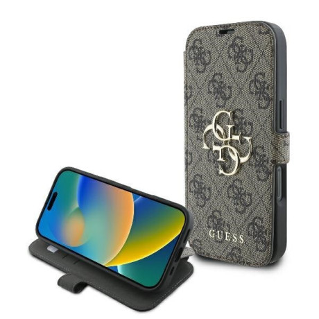 Оригінальний чохол-книжка Guess 4G Metal Logo для iPhone 16 Pro - Brown