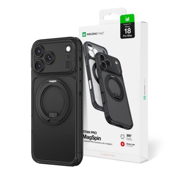 Оригинальный чехол AmazingThing Titan Pro Spin Lens с кольцом MagSafe для iPhone 18 Pro Max — чёрный