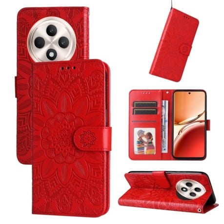 Чехол-книжка Embossed Sunflower для OPPO Reno12 F/12 FS- красный