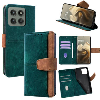 Чохол-книжка Color Stitching Skin Feel із захистом від сканування RFID та магнітним хлястиком на Motorola Edge 60 Pro 5G - зелений