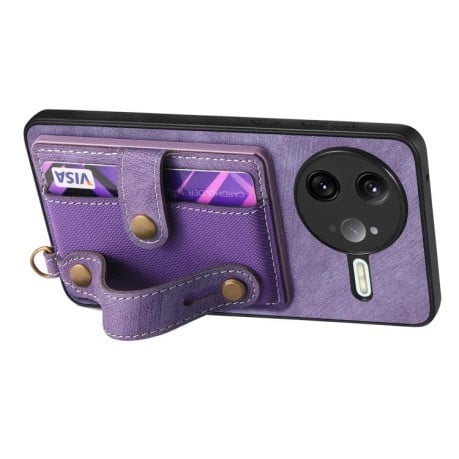 Противоударный чехол Retro Cross Wristband Wallet Leather для Xiaomi Poco F7 Ultra - фиолетовый