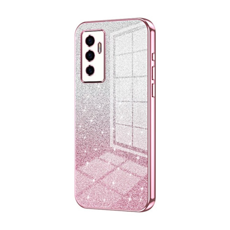 Ударозащитный чехол Gradient Glitter Powder Electroplated на Vivo S10e / V23e 4G/5G / Y75 4G - розовый