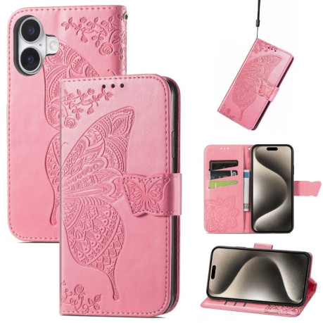 Чохол-книжка Butterfly Love Flower Embossed для iPhone 16 - рожевий