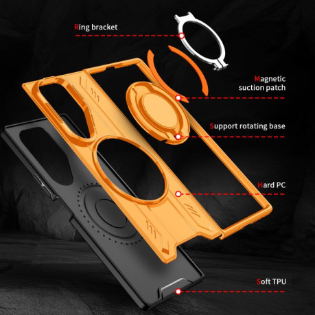 Ударозахисний чохол Transparent MagSafe Magnetic Rotating Ring Holder для Samsung Galaxy Fold 7 5G - помаранчевий