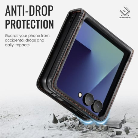 Чохол-книжка CaseMe 033 із фактурою Calf та захистом від сканування RFID на Samsung Galaxy Filp 7 5G - чорний