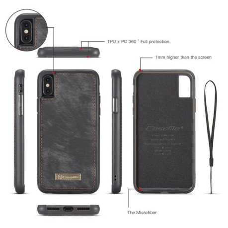 Чохол-гаманець CaseMe 008 Series Folio Zipper Wallet Style iPhone Xs Max 6.5 - чорний