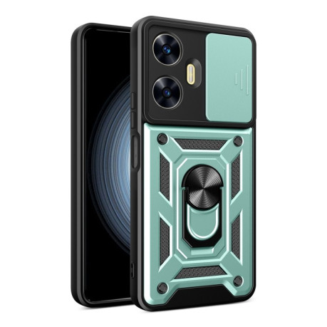 Противоударный чехол Camera Sliding для Realme C55 4G - зеленый