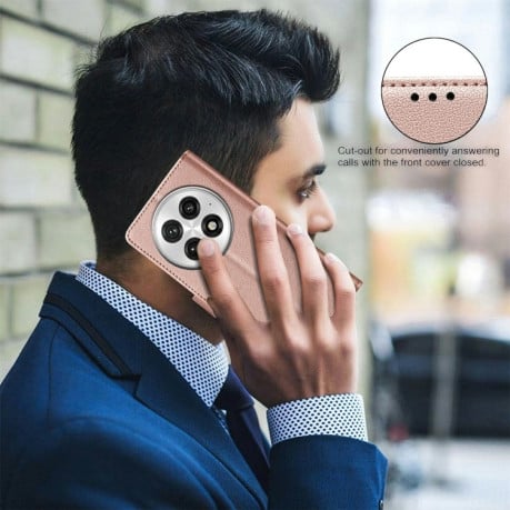 Чехол-книжка Litchi Texture RFID Anti-theft Leather для OnePlus 13 - золотой