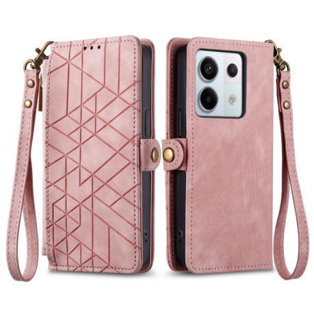 Чохол-книжка Geometric Zipper Wallet Side Buckle Leather для Redmi Note 13 Pro 4G / POCO M6 Pro 4G  - рожевий
