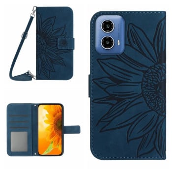 Чохол-книжка Skin Feel з малюнком соняшника на Motorola Moto G85 5G - синій