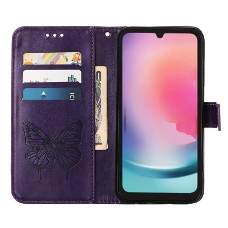 Чехол-книжка Embossed Butterfly для Samsung Galaxy A15 - фиолетовый